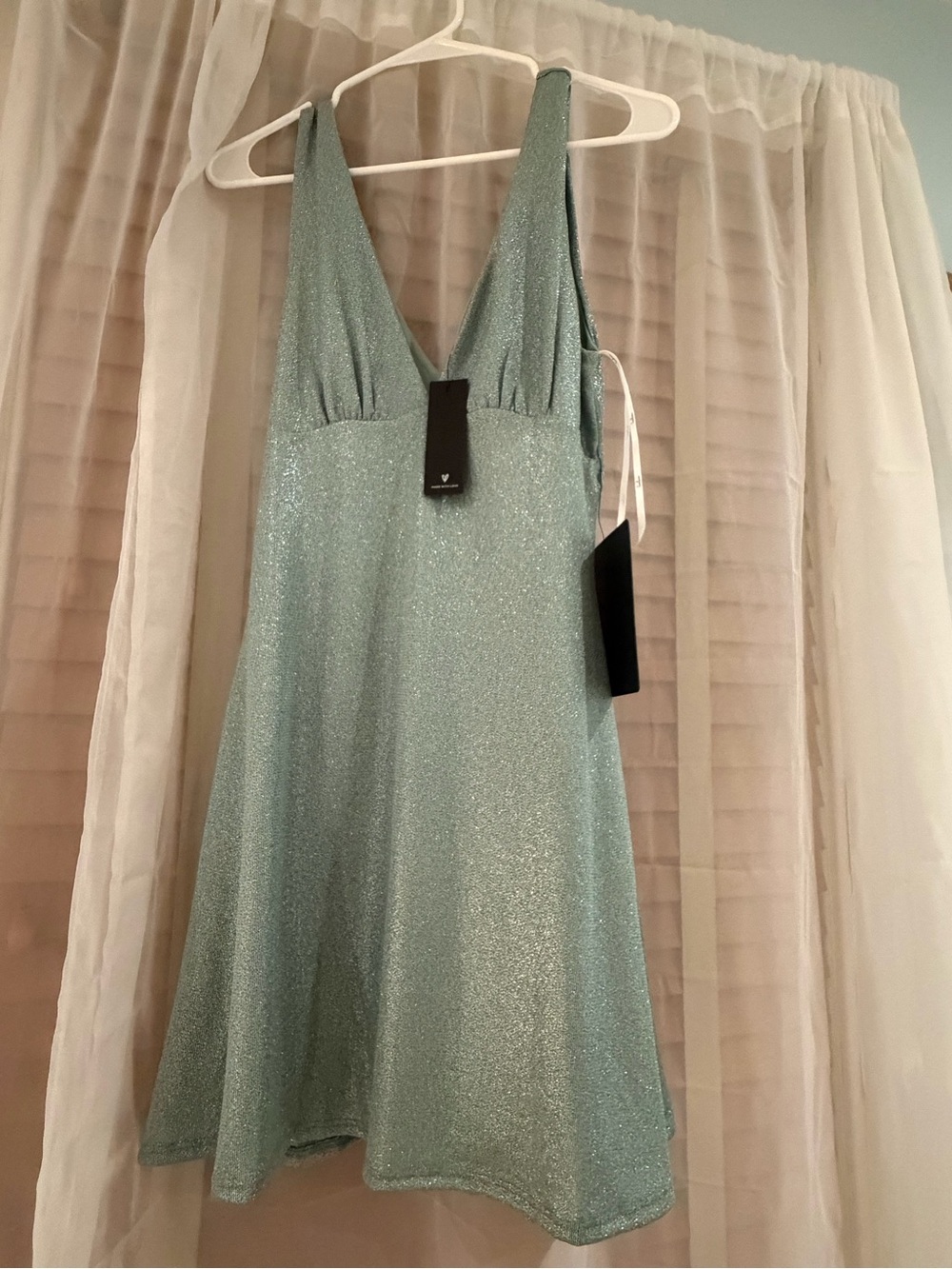 Lulu's Mint Green Sparkle V-Neck Mini Dress